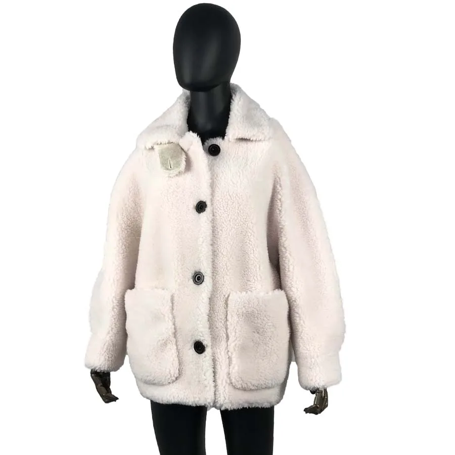 

Wool Blends winter coat jacket standing collar turn-down collar Teddy Bear Coat Granule Sheep Shearing Coat oversized with but