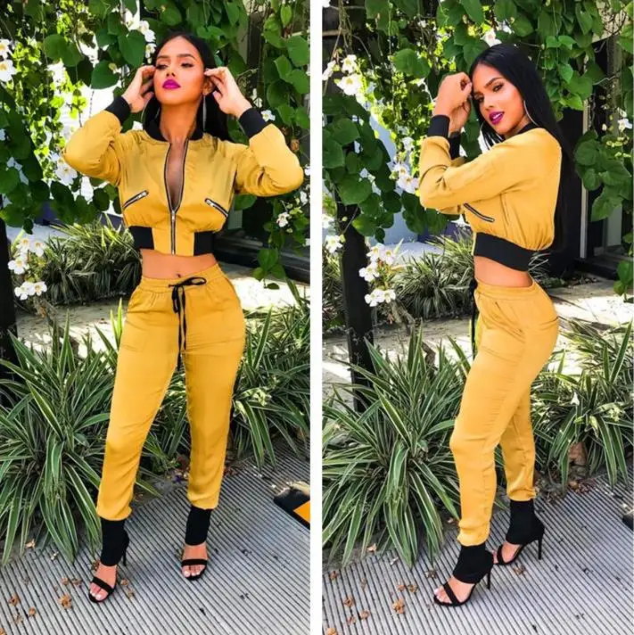 

2018 autumn and winter new style, fashionable African style, casual pure color sportswear set, two-piece set