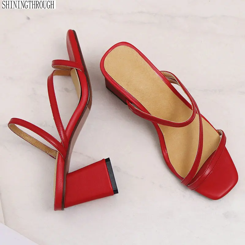 

Cow leather high heels Slippers woman summer shoes Ladies Slides Women fashion Brand Mules Shoes Woman