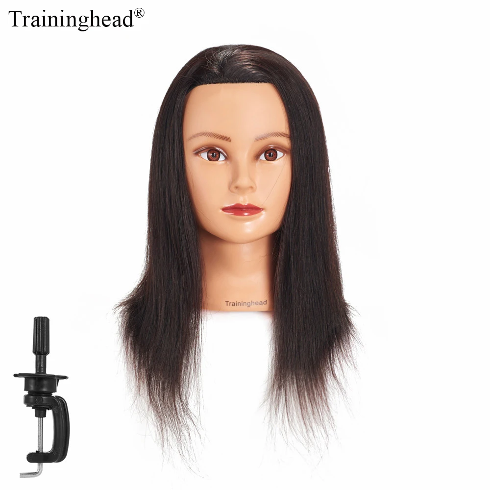 

Traininghead 18"-20"Mannequin Head 100% Human Hair Hairdresser Training Head Manikin Cosmetology Doll Head(Clamp Stand Included)