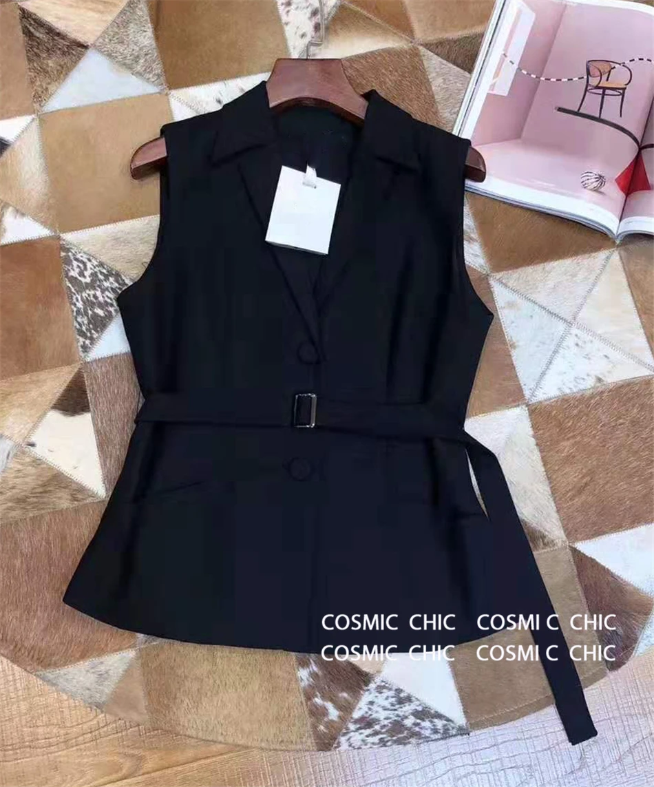 Cosmicchic элегантная женская юбка комплект из двух предметов черный жилет Цветочный Принт сетчатая юбка в складку дизайн офисный женский костюм из 2 предметов
