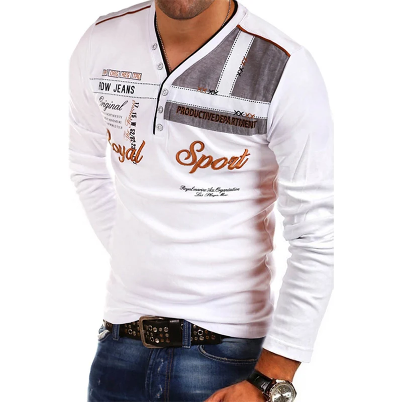 

Zogaa 2019 Elastic Mens T-Shirt V-Neck Long Sleeve Men T Shirt for Male Streetwear Long Sleeve V Neck Patchwork Cotton T Shirt