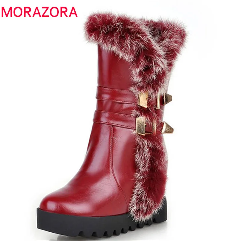 MORAZORA/ г. Новое поступление, ботинки до середины икры женские зимние ботинки высокого качества из pu искусственной кожи теплая обувь на платформе женская обувь, большой размер 34-43
