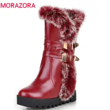 MORAZORA/ г. Новое поступление, ботинки до середины икры женские зимние ботинки высокого качества из pu искусственной кожи теплая обувь на платформе женская обувь, большой размер 34-43