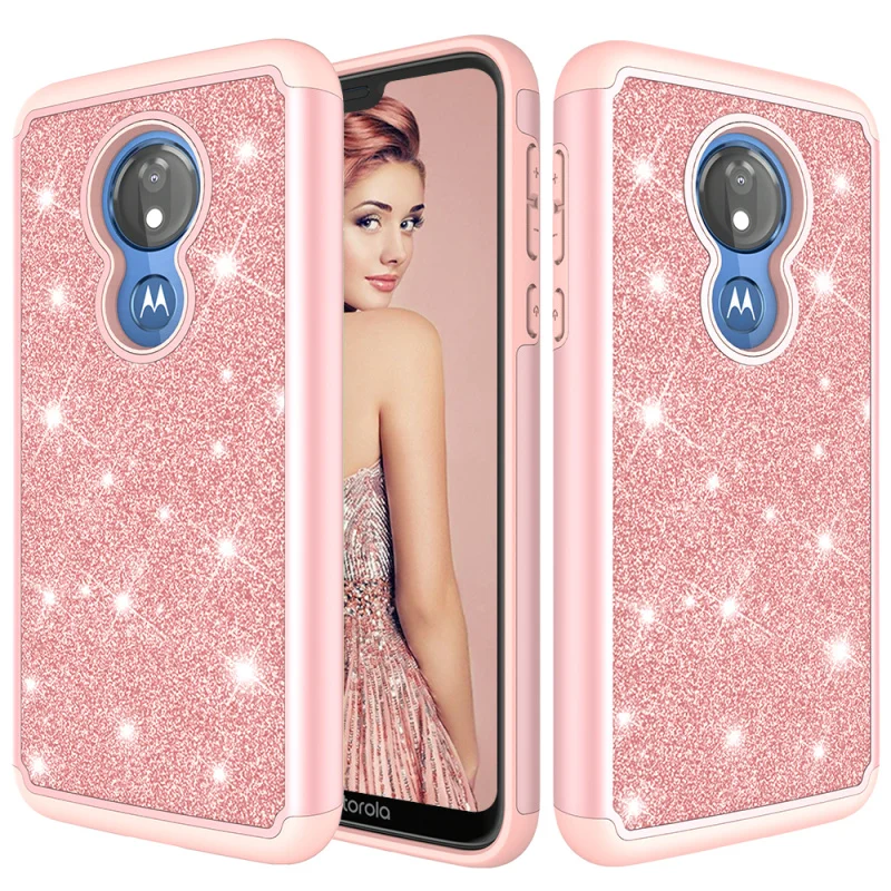 

For Moto G7 Power Case Glitter Bling Dual Layer PC Silicone Capa Phone Case for Motorola Moto G7 Power Cover Coque Accessories