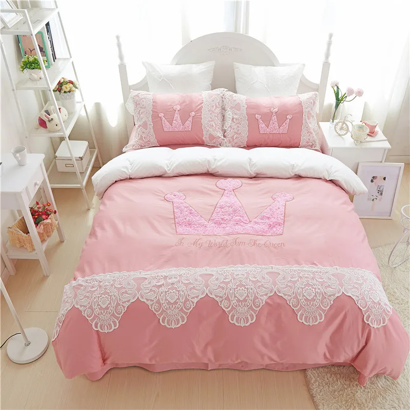 Best 4pcs Princess style bed linen set the queen pattern bedding sets 100%cotton bedsheet girls bedclothes Queen King duvet cover