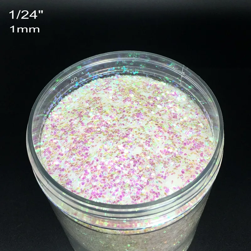 3 colores holográficos 10 ml/caja polvo de brillo de uñas 3 tamaños (0,2mm, 0,4mm y 1mm) polvo de uñas iridiscente brillo decoración de uñas 10g