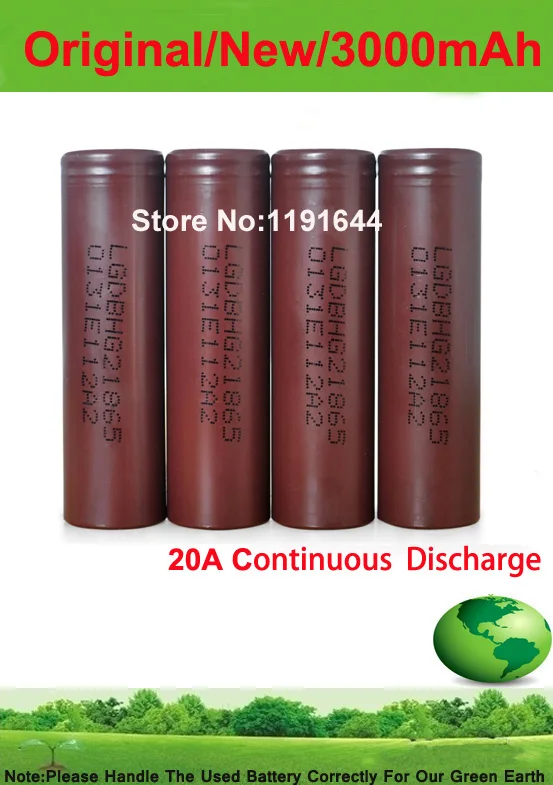 

Free Shipping!!!4PCS/LOT Original 3.6V 18650 INR18650 HG2 3000mAh high drian 20A E-CIG battery for LG