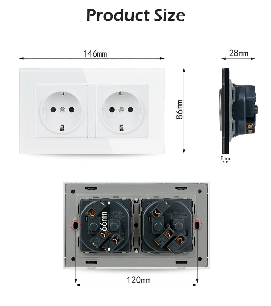 Minitiger 16А двойная настенная розетка стандарта ЕС Хрустальная стеклянная панель розетка с заземлением с детской защитной дверью серый черный