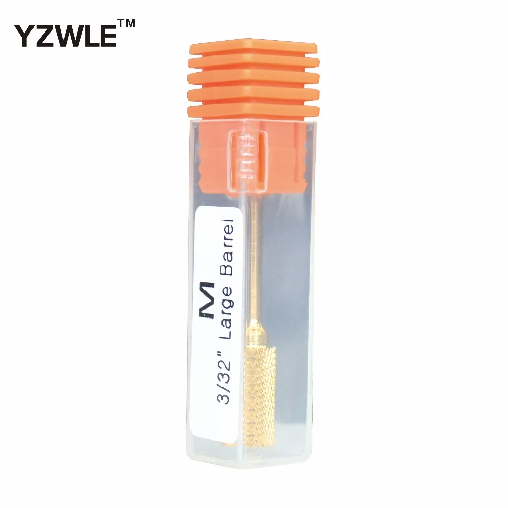 

YWK YG8 Tungsten Steel M Size(3/32" Large Barrel) Gold Plated Nail Drill Bit / Grinding Head Tool For Nail Art Drill Machine