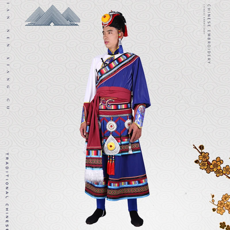 

Spring Tibetan Dance Garment China Ethnic Minority Man Autumn Tibet Race Outfit Standard Quality Traditional Handicraft Clothing