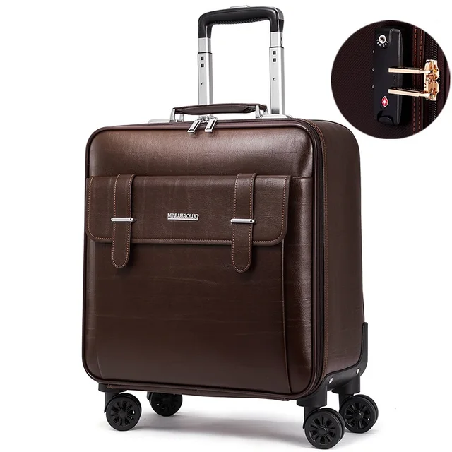 LeTrend New PVC High Wheel Luggage Metal Trolley Bag Men Hand Trolley