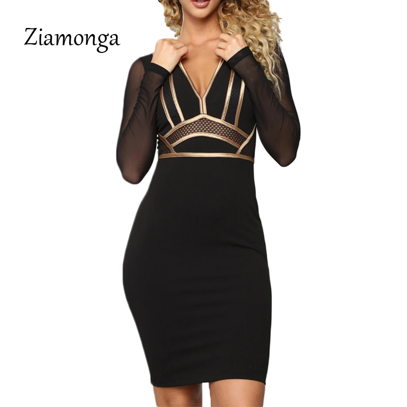 Ziamonga 2019 для женщин Весна с длинным рукавом Бандажное платье Vestidos элегантный Мини