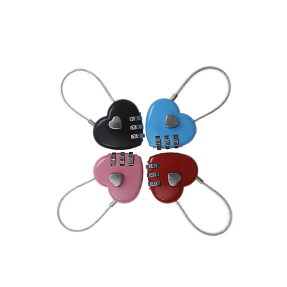 

Three Bit Digital Lock Love Password Lock Wire Rope Lock Travel Bags Resettable Combination Padlock Heart for luggage