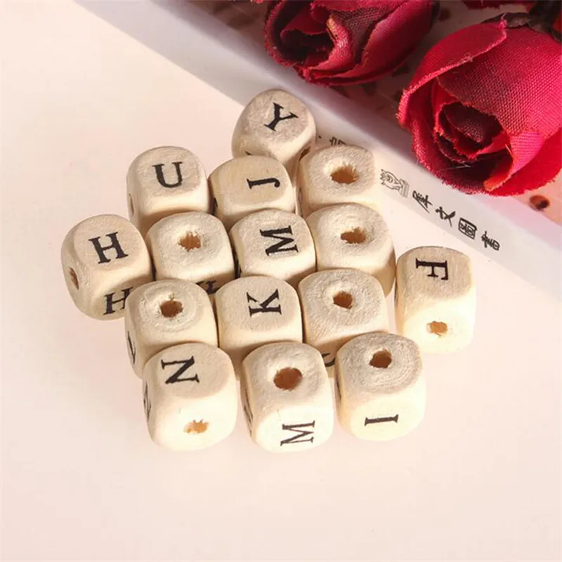 

JINSE 100PCS DIY hot sell Letter Cube Wood Beads8x8mm Natural Alphabet/ Letter Cube Wood Beads HS002