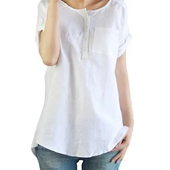 

YRRETY Womens Blouses Plus Size Women Ladies Loose Cotton Shirts Fashion Short Sleeve Shirt Casual Blouse Femme Hot Sales Tops
