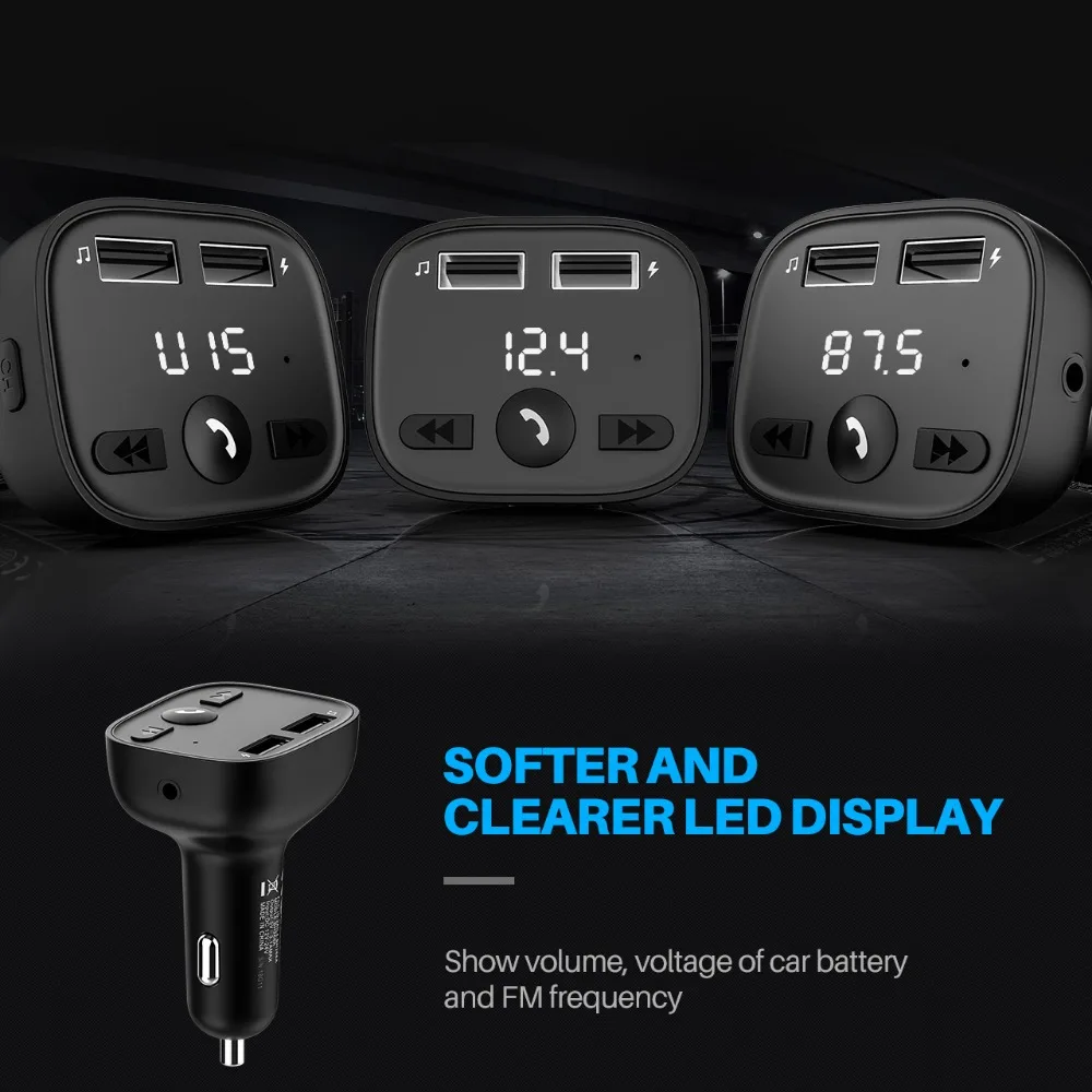VicTsing Bluetooth FM Transmitter for Car LED Screen Radio Transmitter Wireless Bluetooth Radio Adapter Car Kit 2.4A USB Ports   (8)