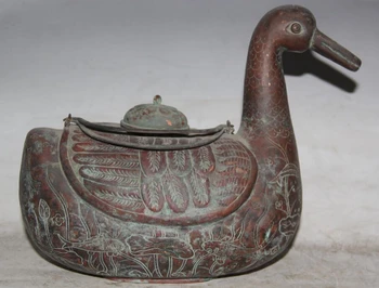 

USPS to USA S2451 12" Old Signed Chinese Palace Nobleman Copper Duck Zun Statue Portable Water Pot