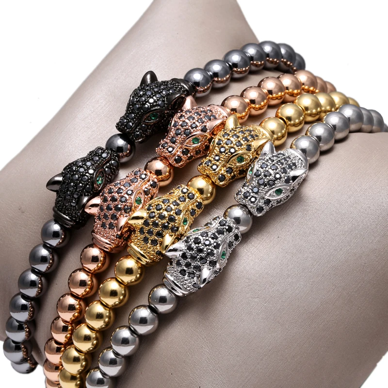 Baratos Mcllroy marca hombres pulseras cuentas redondas y cuentas de leopardo trenzado macramé Europeo Americano tejido pulseras para hombres