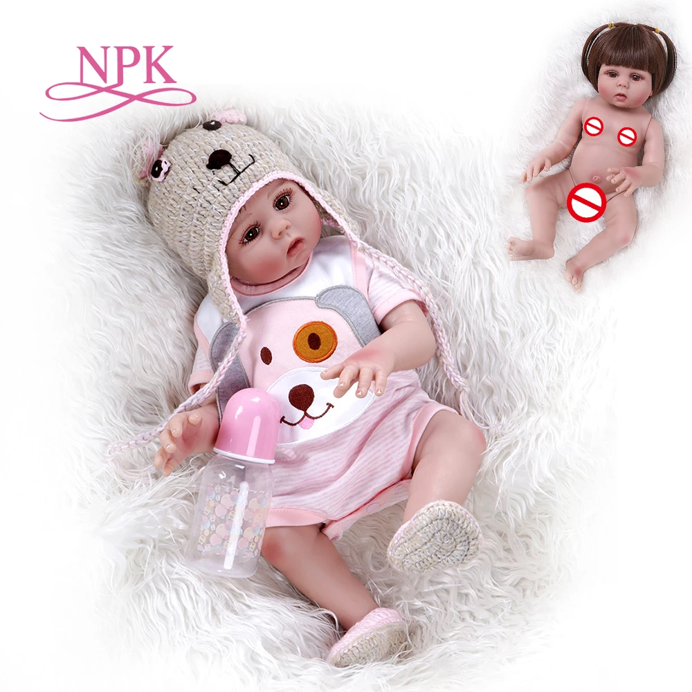 NPK 48 см bebe Кукла reborn милая девочка кукла в розовом платье полное тело Мягкая силиконовая Реалистичная кукла-младенец игрушка для ванны