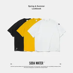 SODA WATER Чистый цвет платье Tee Oversize хлопок Футболка 100% хлопок футболка s Лето скейтборд Tee Футболка для мальчиков топы 9182 S