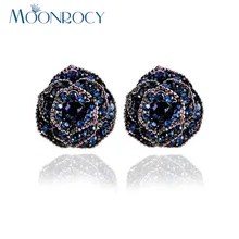 MOONROCY Модные Винтажные кубические циркония серебряный цвет синий цветок розы кристалл серьги ювелирные изделия для женщин подарок