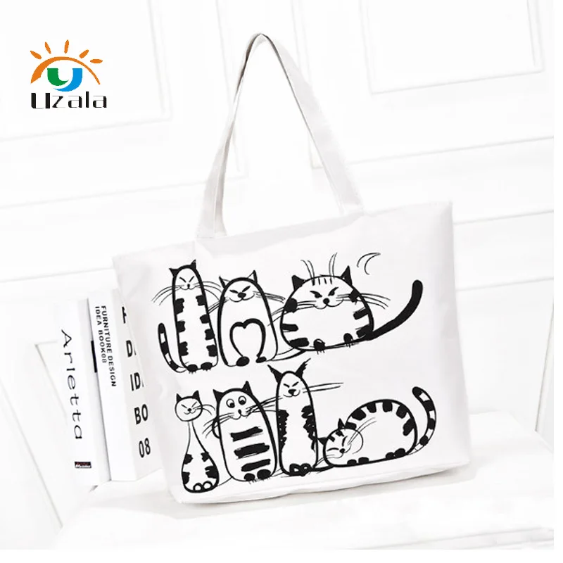 New large size canvas single shoulder bag Cartoon printing Shopping