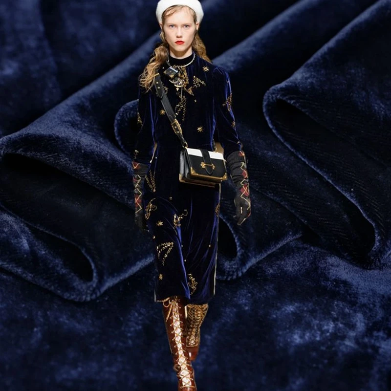 

Limited hot sale purplish blue thickening high-grade velvet mulberry silk fabric for dress coat tissu au meter bright cloth DIY