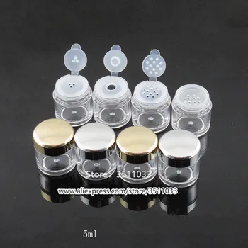 

Gold Silver Cap Clear Plastic Nail Art Decoration Refillable Bottle Via Empty Loose Powder Compact Container With Small Holes 5g