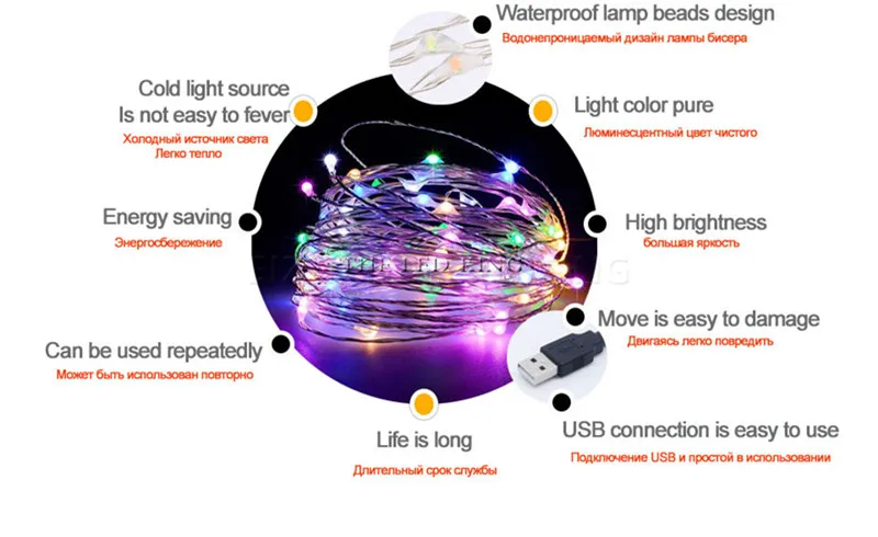ИК-пульт дистанционного 5/10 м гирлянды USB Powered светодио дный свет шнура Медный провод Водонепроницаемый RGB рождественские украшения для дома