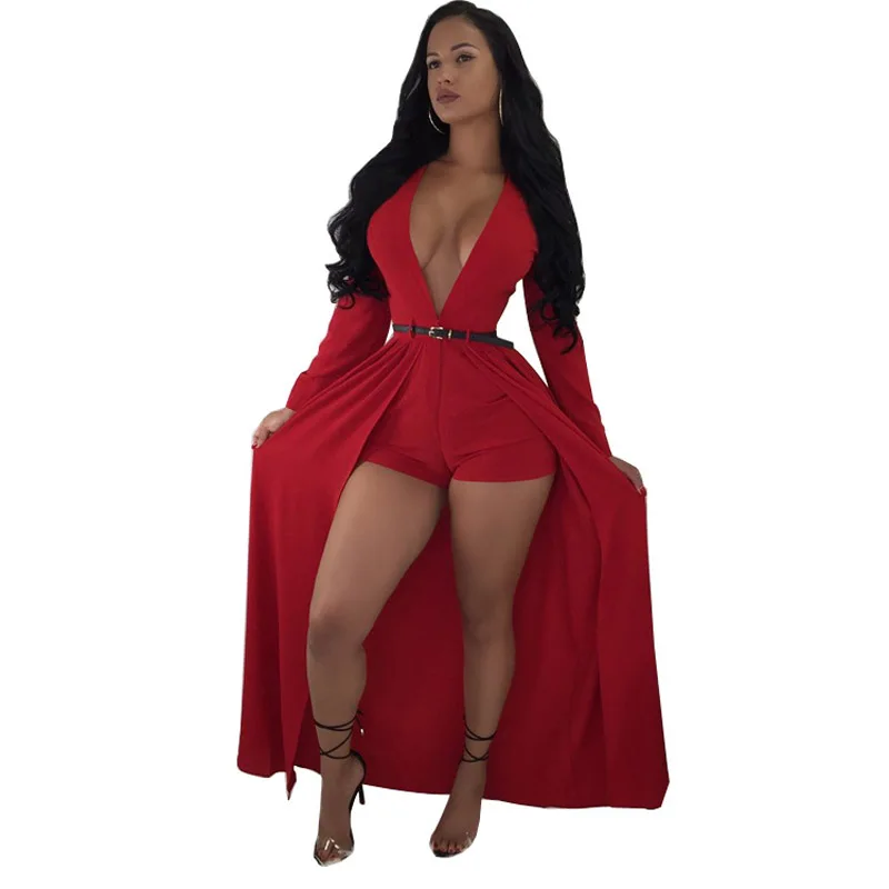 

Women Clothes 2018 Summer Stretch Sexy Slim High Waist Short Pants Night Club Party V Neck Long Sleeve Romper Maxi Dresses 35