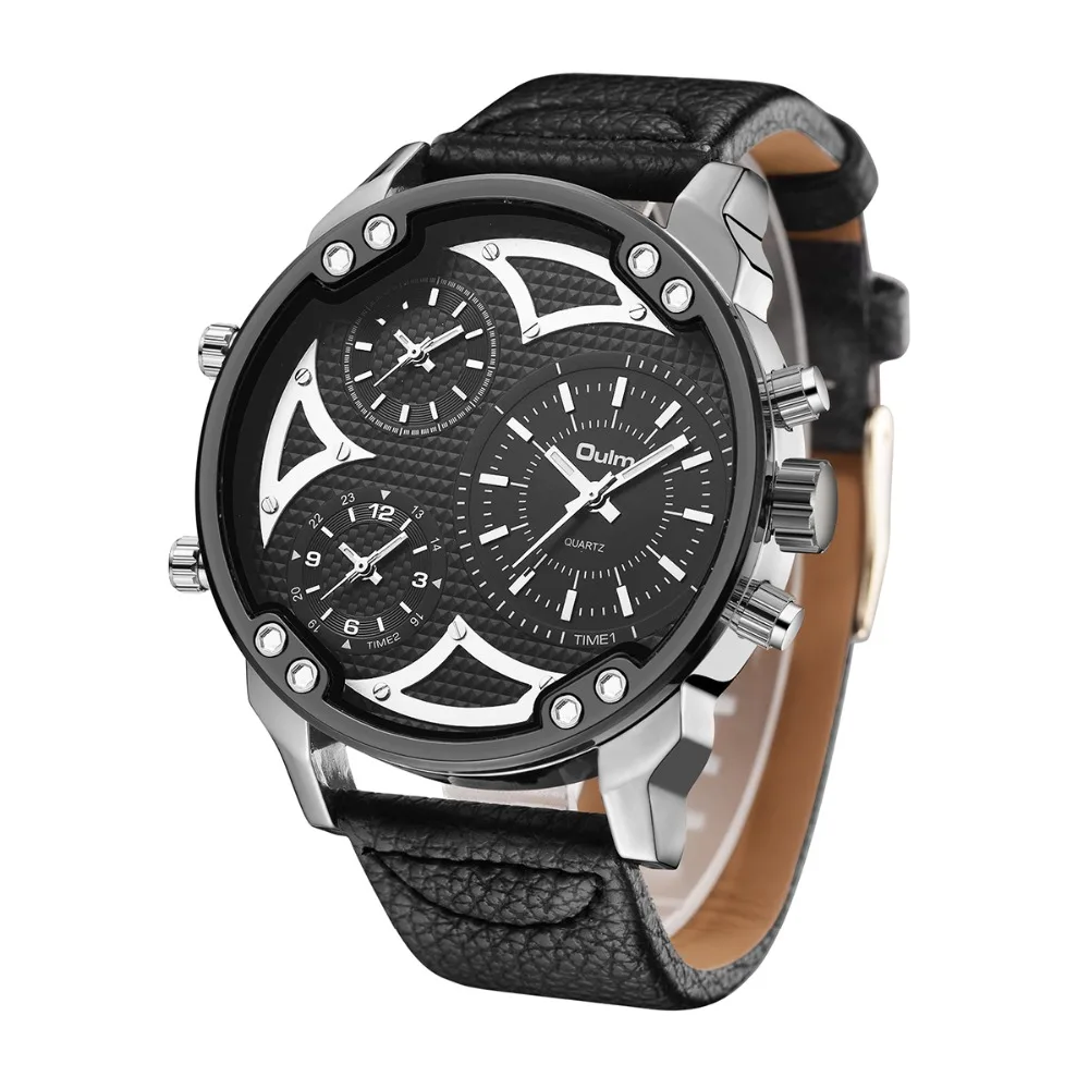 

OULM New Arrival Relogio Multiple Quartz watch Sprot Men watch three Time Zone watch men PU Leather oulm Brand Luxury Men watch