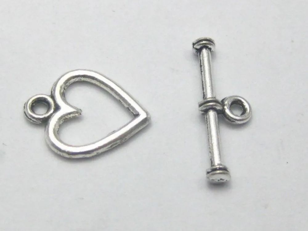 

50 Sets Tibetan Silver Loving Heart Toggle Clasps