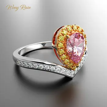 

Wong Rain Vintage 100% 925 Sterling Silver Water Drop Pear Pink Sapphire Gemstone Wedding Engagement Ring Fine Jewelry Wholesale