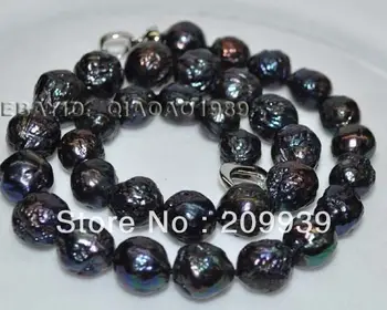 

free shipping 001426 Genuine 10-11mm furrow nucleated black pearl necklace