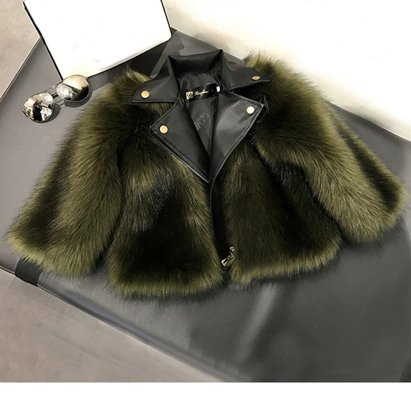 Коллекция года, Новая меховая куртка для девочек имитация лисы, искусственный мех, трава, плюш+ кожа, имитация двух частей, зимняя детская одежда теплое меховое пальто - Цвет: Onn068V