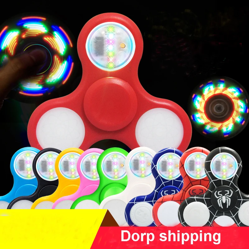 

TOYS Light Fidget Spinner Led Stress Hand Spinners Glow In The Dark Figet Spiner Cube EDC Anti-stress Finger Spinner Drop ship