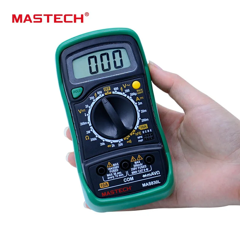 

MAS830L Handheld LCD digital Multimeter DC Current Tester Backlight Data Hold Continuity Diode Tester