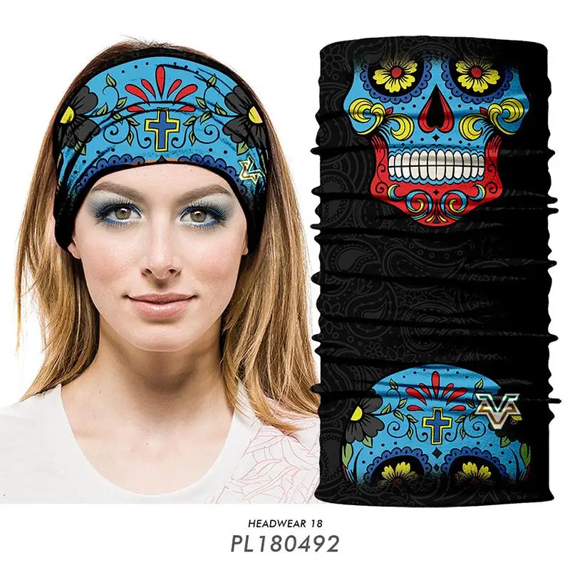 3D Женская головная повязка Sugar Skull шея Труба велосипедная быстросохнущая бесшовная бандана Мехико маска «Череп» Прогулка беговые шарфы