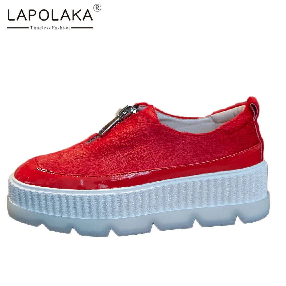

Lapolaka Brand Design Patent Leather Horsehair Flat Platform Woman Shoes Girls Zipper Loafers Leisure Shoes Woman Flats