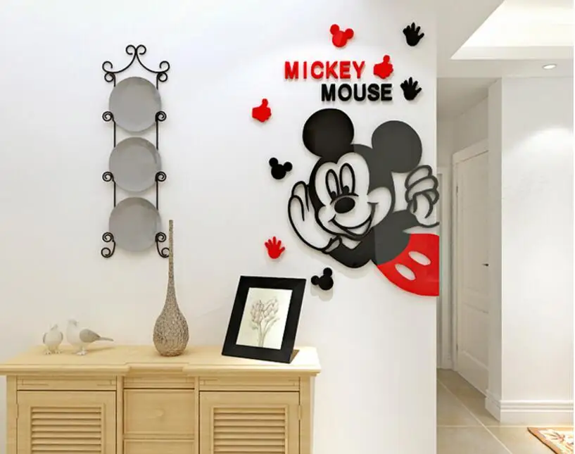 Новые акриловые настенные наклейки для детской комнаты с милым Микки Маусом, Кристальные стерео зеркальные наклейки, акриловые 3d декоративные наклейки