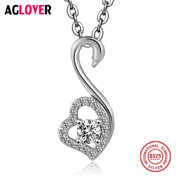 

Charm Heart Necklace 100% Sterling Silver Woman Fashion Swan Pendant 925 Silver Necklace High Quality Crystal Female Jewelry