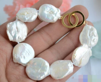 

Free shipping 00003 WHITE BAROQUE COIN KESHI REBORN PEARL BRACELET