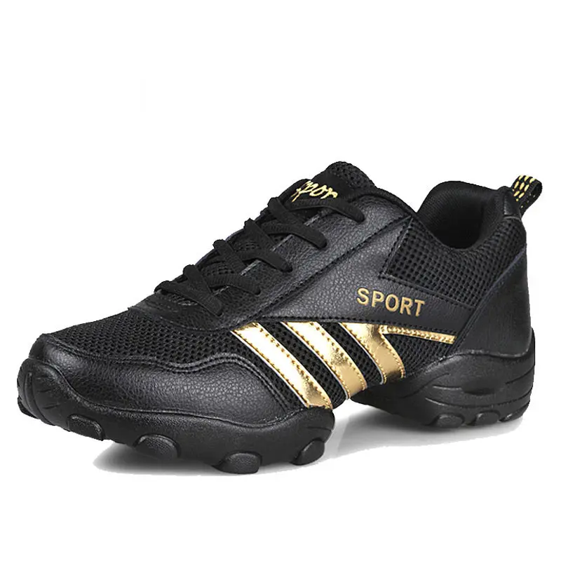 Мужская танцевальная обувь сетчатые дышащие Нескользящие удобные кроссовки для мальчиков Современный Джаз танцевальная обувь уличная спортивная обувь мужские 39-44 - Цвет: Black gold