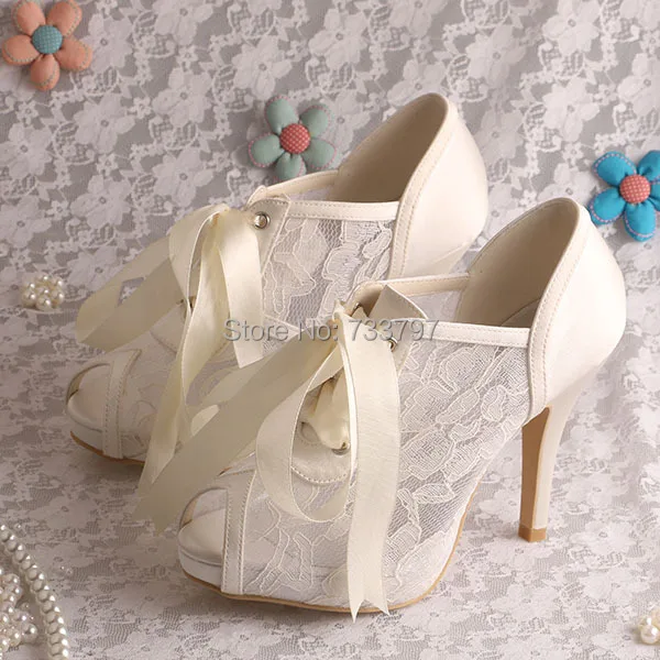 Wedopus Elegant Wedding High Heel Shoes Bridal Summer Ankle Boots Peep Toe Ribbon