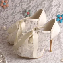 Wedopus Elegant Wedding High Heel Shoes Bridal Summer Ankle Boots Peep Toe Ribbon