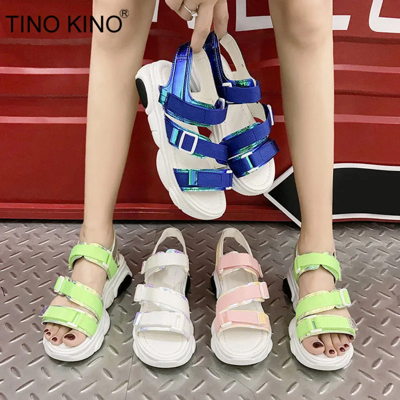 

TINO KINO Women Hook Loop Flat Summer Sport Sandals Ladies Platform Thick Bottom Heel Open Toe Casual Shoes Female Bling Fashion