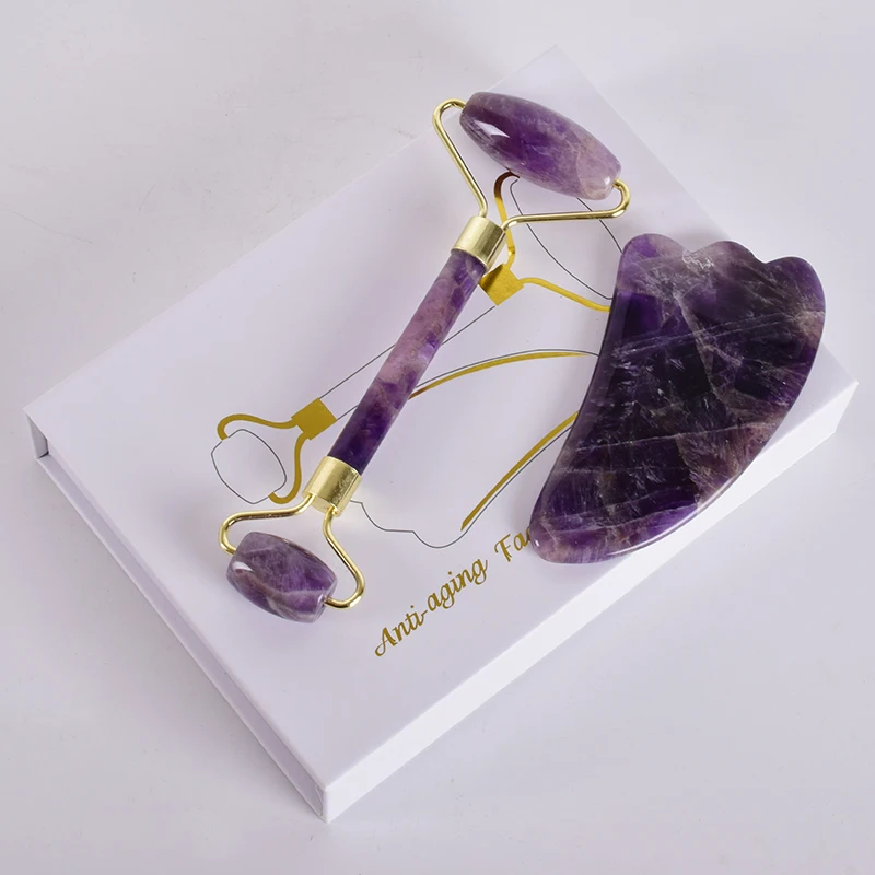 Amethyst Face Roller Gua Sha Tool Set Facial Neck Massage Natural Stone Jade Roller Slimming Anti Wrinkle Cellulite Beauty Amethyst Face Roller Gua Sha Tool Set Facial Neck Massage Natural Stone Jade Roller Slimming Anti Wrinkle Cellulite Beauty