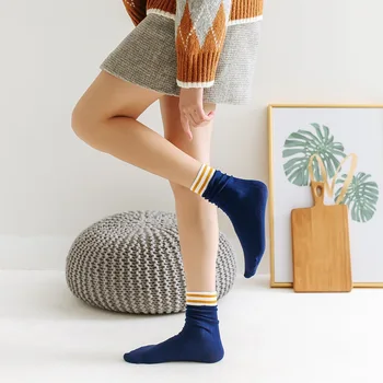 

Makuluya 4 Pairs Stripe Cotton Women's All-match Socks Winter Spring Autumn Floor Socks odor-proof Warm Female Girls Socks QW