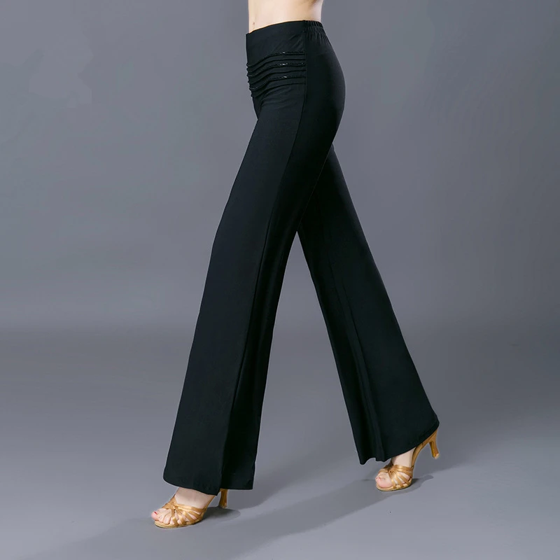 

Adult High Waist Loose Pure Black Trousers Lady's Samba Rumba Ballroom Latin Dance Training Pants Dancing Clothes For Women